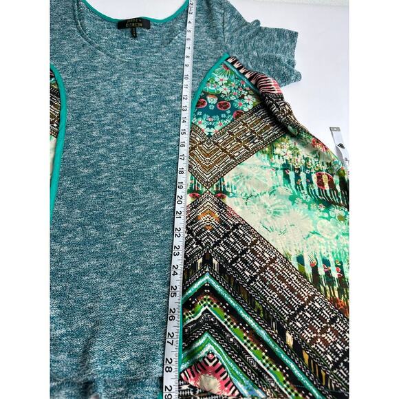 Poeme by Citron Size XL Wearable Art Tunic Top Asymmetrical Hem Blue Colorful - Picture 9 of 11